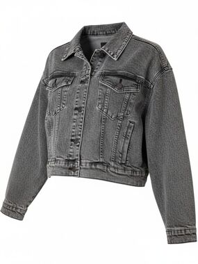 Wild Fable Cropped Denim Jacket Gray Acid Wash Button Front Size M NWT